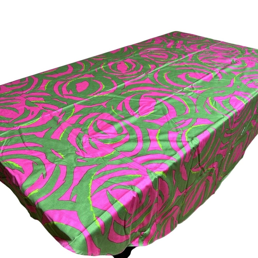 Vtg Retro Cloth Tablecloth Green Hot Pink Rectangle 40 x 48 1970s Groovy MCM